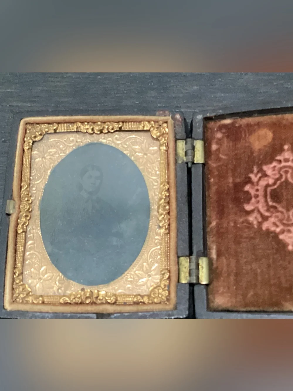 Antique Thermoplastic Case, Union Case Woman in the Photo.  Case deeply